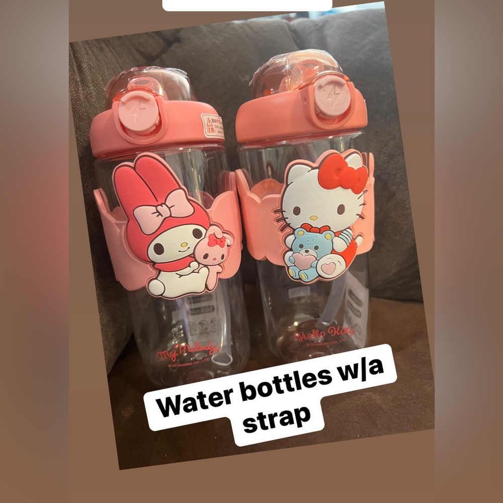 Hello kitty and melody water bottle with strap!?